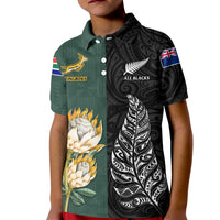 South Africa Protea and New Zealand Fern Polo Shirt Rugby Go Springboks vs All Black LT13