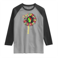 Juneteenth Raglan Shirt Sunflower with Raised Fist Black History African American