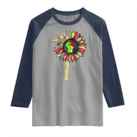 Juneteenth Raglan Shirt Sunflower with Raised Fist Black History African American