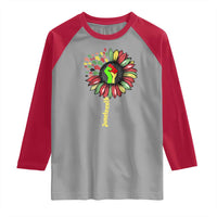 Juneteenth Raglan Shirt Sunflower with Raised Fist Black History African American