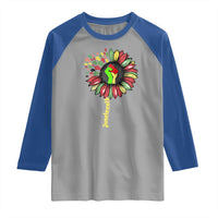 Juneteenth Raglan Shirt Sunflower with Raised Fist Black History African American