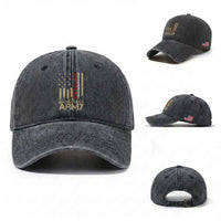 Patriotic U.S. Army Veteran Washed Cotton Baseball Cap Vintage Red Line American Flag Military