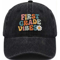 Retro 1st Day of School Washed Cotton Baseball Cap First Grade Vibes 1st Grade Team