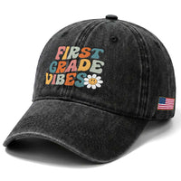 Retro 1st Day of School Washed Cotton Baseball Cap First Grade Vibes 1st Grade Team