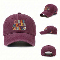 Retro 1st Day of School Washed Cotton Baseball Cap First Grade Vibes 1st Grade Team