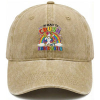 Ready to Crush Kindergarten Cute Girls Washed Cotton Baseball Cap First Day Back to School