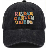 Retro Kindergarten Vibes Washed Cotton Baseball Cap Cute Kinder Crew First Day of School