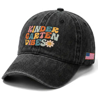 Retro Kindergarten Vibes Washed Cotton Baseball Cap Cute Kinder Crew First Day of School
