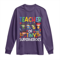 Teacher of Tiny Superheroes Long Sleeve Shirt Funny 100th Day of School