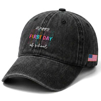 Happy First Day of School Washed Cotton Baseball Cap Positive Vibe Teacher and Student Gift