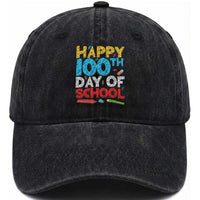 100 Days of School Celebration Washed Cotton Baseball Cap Happy 100th Day Student Teacher Gift