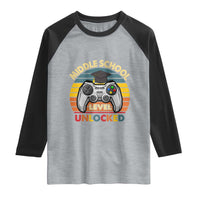 Middle School Level Unlocked Raglan Shirt Funny Gamer First Day of Middle School