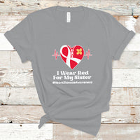 I Wear Red For My Sister Heart Disease Awareness T Shirt with Red Ribbon - Wonder Print Shop