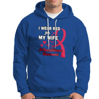 Royal blue pullover hoodie with chest heart disease awareness graphic and kangaroo pocket