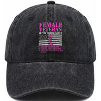 Proud Female Veteran Washed Cotton Baseball Cap Three Sides Veteran Mother Grandma Women Military