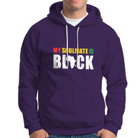 Purple pullover hoodie with drawstring hood, kangaroo pocket, and graphic chest print