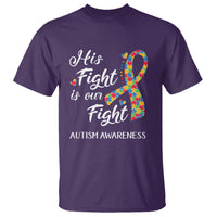 Autism Support T Shirt His Fight is My Fight Jigsaw Puzzle Ribbon - Wonder Print Shop