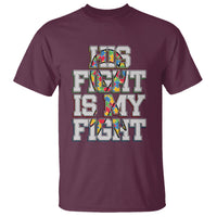 Autism Awarenees T Shirt His Fight Is My Fight Puzzle Ribbon - Wonder Print Shop