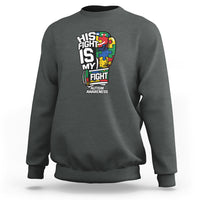 Autism Awareness Sweatshirt His Fight is My Fight Jigsaw Puzzle Boxing Glove - Wonder Print Shop
