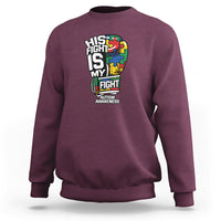 Autism Awareness Sweatshirt His Fight is My Fight Jigsaw Puzzle Boxing Glove - Wonder Print Shop