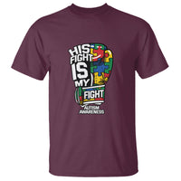 Autism Awareness T Shirt His Fight is My Fight Jigsaw Puzzle Boxing Glove - Wonder Print Shop