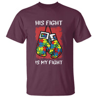 Autism Support T Shirt His Fight is My Fight Jigsaw Puzzle Boxing Gloves - Wonder Print Shop