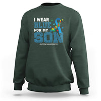 Autism Parents Sweatshirt I Wear Blue For My Son Family Support Puzzle Blue Ribbon - Wonder Print Shop