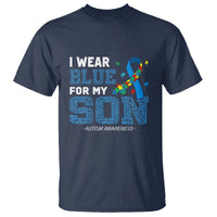 Autism Parents T Shirt I Wear Blue For My Son Family Support Puzzle Blue Ribbon - Wonder Print Shop