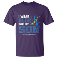 Autism Parents T Shirt I Wear Blue For My Son Family Support Puzzle Blue Ribbon - Wonder Print Shop