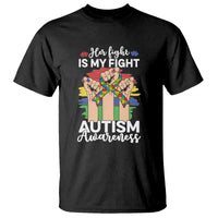 Autism Support T Shirt Her Fight is My Fight Together Puzzle Ribbon Raised Fists - Wonder Print Shop