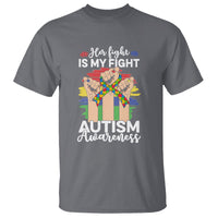 Autism Support T Shirt Her Fight is My Fight Together Puzzle Ribbon Raised Fists - Wonder Print Shop