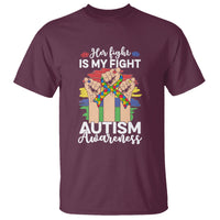 Autism Support T Shirt Her Fight is My Fight Together Puzzle Ribbon Raised Fists - Wonder Print Shop