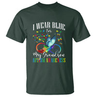 Autism Grandparents T Shirt I Wear Blue For My Grandson Grandma Grandpa Rainbow Infinity with Feather Butterfly - Wonder Print Shop