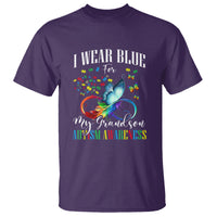 Autism Grandparents T Shirt I Wear Blue For My Grandson Grandma Grandpa Rainbow Infinity with Feather Butterfly - Wonder Print Shop
