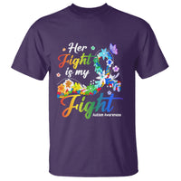 Autism Support T Shirt Her Fight Is My Fight Floral Rainbow Ribbon - Wonder Print Shop