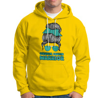 Cervical Cancer Warrior Hoodie Messy Bun Teal Ribbon - Wonder Print Shop