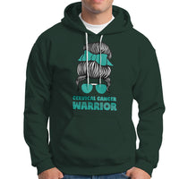 Cervical Cancer Warrior Hoodie Messy Bun Teal Ribbon - Wonder Print Shop