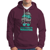 Cervical Cancer Warrior Hoodie Messy Bun Teal Ribbon - Wonder Print Shop