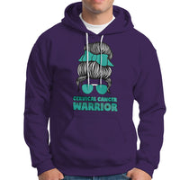 Cervical Cancer Warrior Hoodie Messy Bun Teal Ribbon - Wonder Print Shop