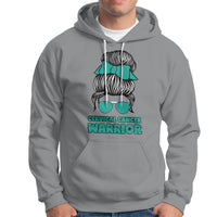 Cervical Cancer Warrior Hoodie Messy Bun Teal Ribbon - Wonder Print Shop