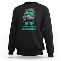 Cervical Cancer Warrior Sweatshirt Messy Bun Teal Ribbon - Wonder Print Shop
