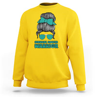 Cervical Cancer Warrior Sweatshirt Messy Bun Teal Ribbon - Wonder Print Shop