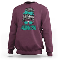 Cervical Cancer Warrior Sweatshirt Messy Bun Teal Ribbon - Wonder Print Shop