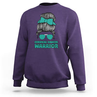 Cervical Cancer Warrior Sweatshirt Messy Bun Teal Ribbon - Wonder Print Shop