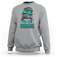 Cervical Cancer Warrior Sweatshirt Messy Bun Teal Ribbon - Wonder Print Shop