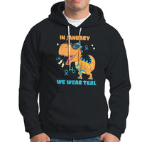 Black pullover hoodie with front graphic and “WE WEAR TEAL” text