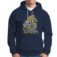 Navy motorcycle hoodie with motorcycle graphic print and hood drawstrings, kangaroo pocket