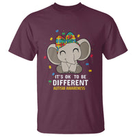 Cute Elephant Autism T Shirt It's Ok To Be Different Accept Support Love Autistic Kids - Wonder Print Shop