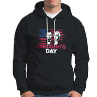 Men's black hoodie with front graphic of two presidents and “President’s Day” text.