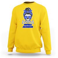 Alopecia Awareness Sweatshirt Messy Bun Skull Blue Ribbon for Womens - Wonder Print Shop